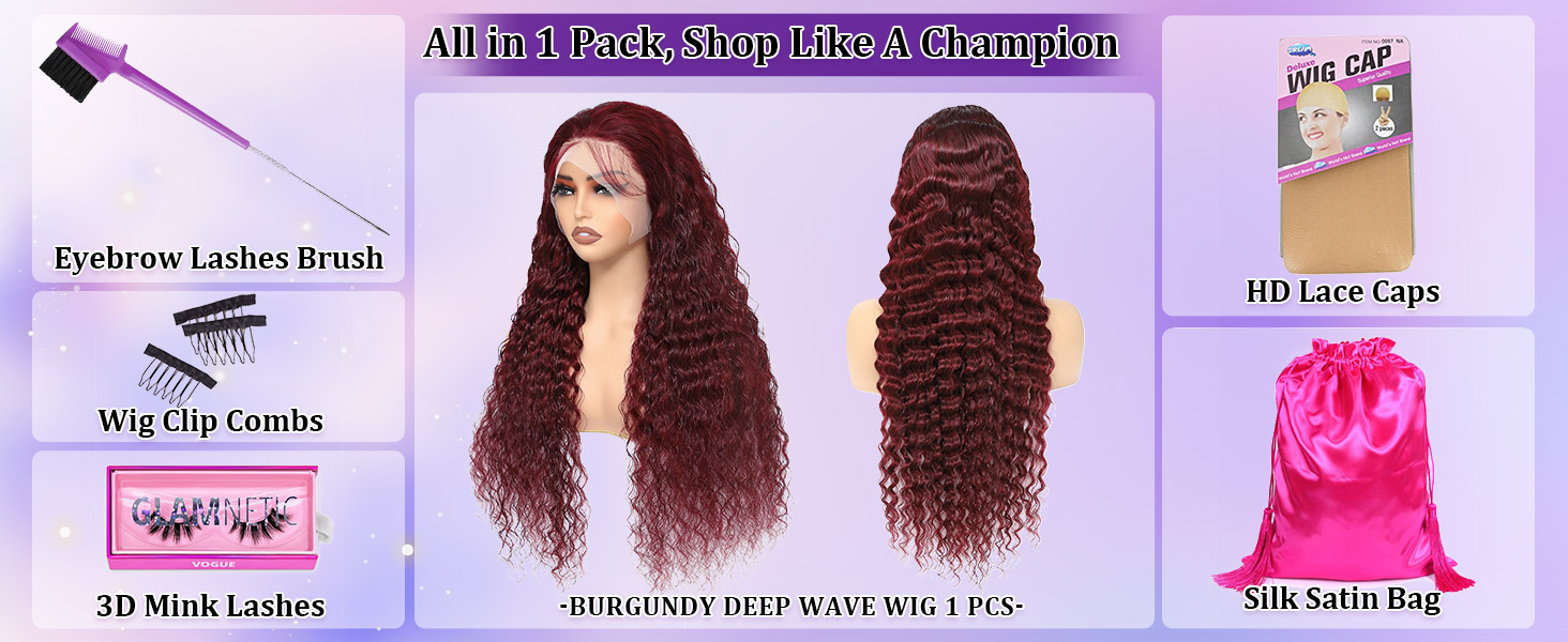 burgundy deep wave lace front wigs human hair red curly wig human hair dark burgundy human hair wig