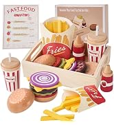 Smartwo Wooden Play Food for Kids Pretend Hamburger Set Fast Food Toy Play Kitchen Accessories fo...