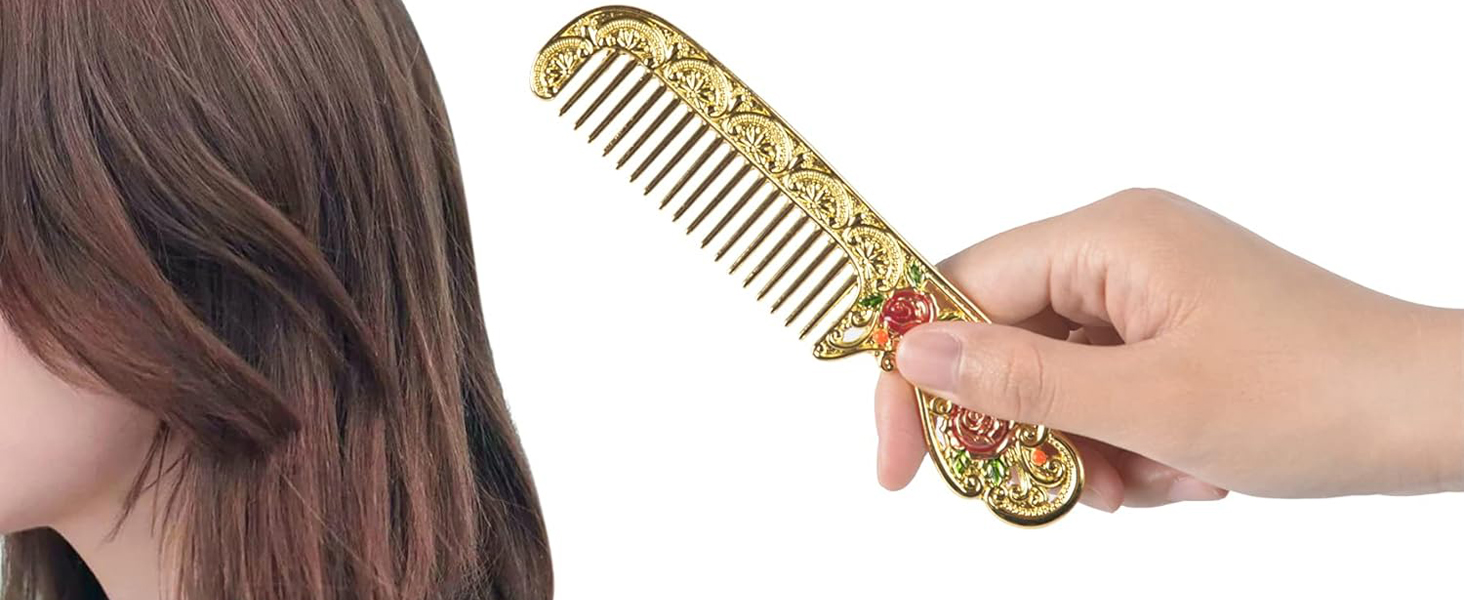 Antique Mirror Comb Set girl decor purse gift rose women brush tabletop copper stand cosmetic