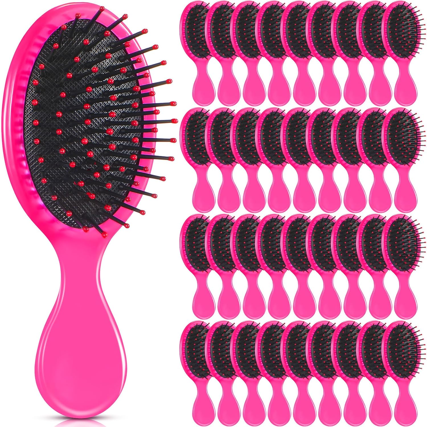 36 Pack Rose Red Mini Detangling Hair Brushes for Toddlers and Women Wet or Dry Thick Curly Hair
