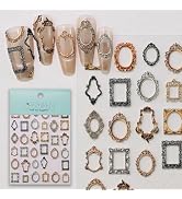 CESTSIREN Vintage Frame Nail Art Stickers, Embossed Nail Decals,Self-Adhesive, Nail Accessories f...