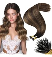Moresoo Nano Bead Hair Extensions Human Hair Ombre Dark Brown Light Brown Nano Ring Hair Extensio...