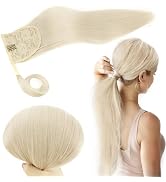 RUNATURE Blonde Ponytail Extensions Human Hair 14 Inch Straight Ponytail Human Hair Extensions wi...