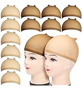 FANDAMEI 12pcs Stocking Wig Caps, 6pcs Brown Skin Tone Stocking Caps& 6pcs Light Brown Stretchy N...
