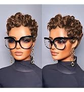 SisBroSis Chocolate Brown 4# Color Pixie Cut Curly Human Hair Wigs for Women Short Layered Pixie ...