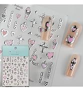 CESTSIREN Pink Heart Nail Art Stickers, Silvery Nail Decals, Self-Adhesive, Nail Accessories & Su...
