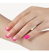 Stbisen Pink French Tip Press on Nails Short, Square Fake Nails Kit, Glossy Gel Finish Short Pres...