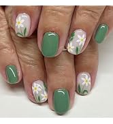 Short Press on Nails Square Fake Nails Green Nails Press ons Glossy Glue on Nails Spring Summer A...