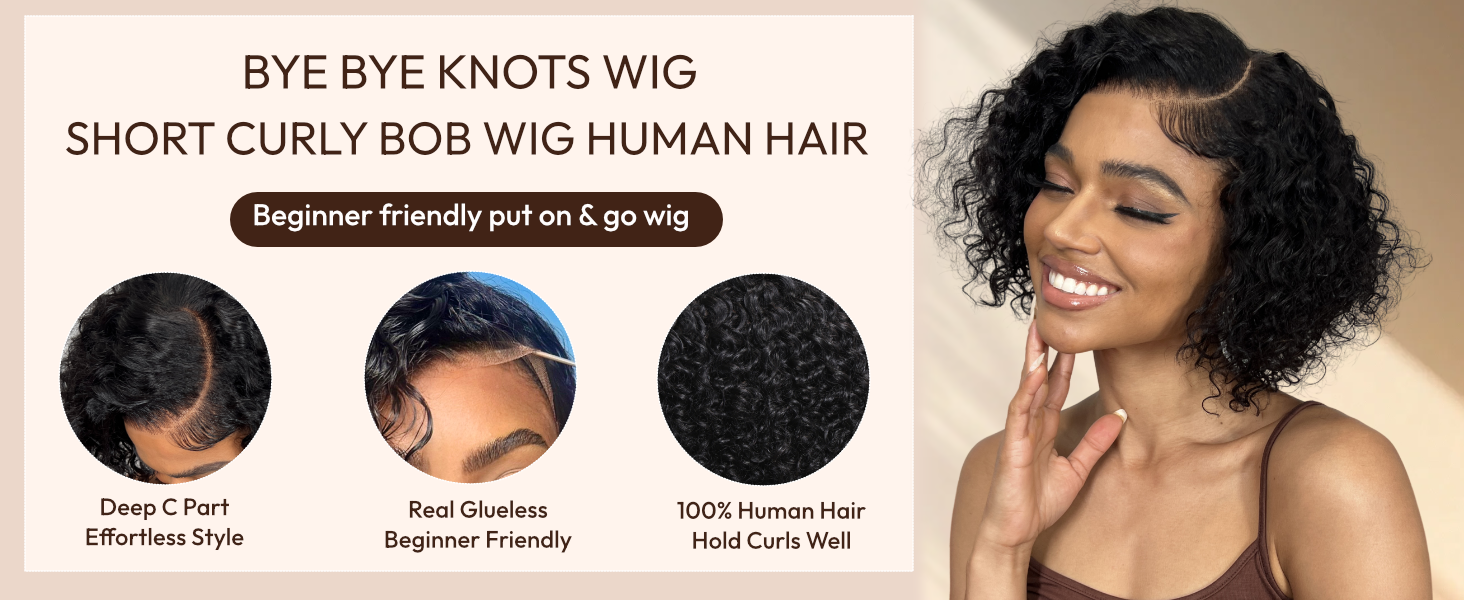 unice short curly bob wigs human hair wig lace front wig bye bye knots glueless wigs pre plucked
