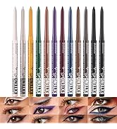 LANGMANNI 12Pcs Metal Colorful Eyeliner Pencil Set - Matte & Shimmer Eye Makeup,Smooth Use Long-L...