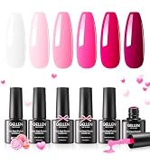 Gellen Pink Gel Nail Polish, 6 Colors Hot Pink Baby Pink White Gel Polish Set Neon Pink Light Pin...