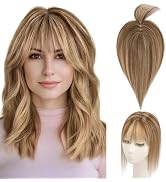 Hairro Human Hair Topper with Wispy Bangs, Clips on 360° 3D Cover Real Hairpieces Lightweight, 2....