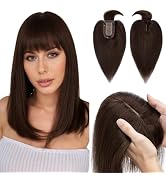 Hairro Human Hair Toppers with Bangs, Clips in 100% Real Hairpieces for Women, 2.8