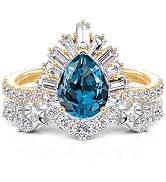 Jeulia Two Tone Pear Cut Ring Set for Women - Luna Astra Sunrise Engagement Wedding Band Set, Sta...
