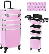 CHUANGJIN Professional Rolling Makeup Case with Wheels, 5-in-1 Makeup Train Case, Cosmetic Makeup...
