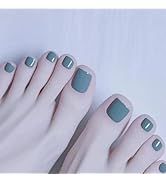 Green Press on Toenails Short Square Stick on Toenails with Designs Celadon Fake Toenails Reusabl...