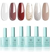 MIRAGE LAYON Christmas Gel Nail Polish Kit with UV Light 6 Colors Dark Red White Nude Pink Neutra...
