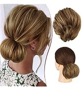 RUWISS Long Thin Straight Tousled Updo Bun Real Human Hair Elegant Hair Pieces Hair Bun Long Scru...