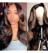 Glegov Highlight Ombre Lace Front Wig Human Hair 1B/30 Colored 13x6 Black Brown Transparent Lace ...