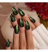 KQueenest Cat Eye Press On Nails Almond, 30 Pcs Glitter Black Neon Green Press On Nails Medium, D...