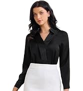 Allegra K Women's Satin Work Blouse Collar V Neck Long Sleeve Office Dressy Shirt
