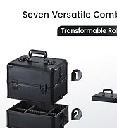 FRENESSA Rolling Makeup Train Case Cosmetology Case on Wheels 5 in 1 Makeup Case with Lid Rolling...