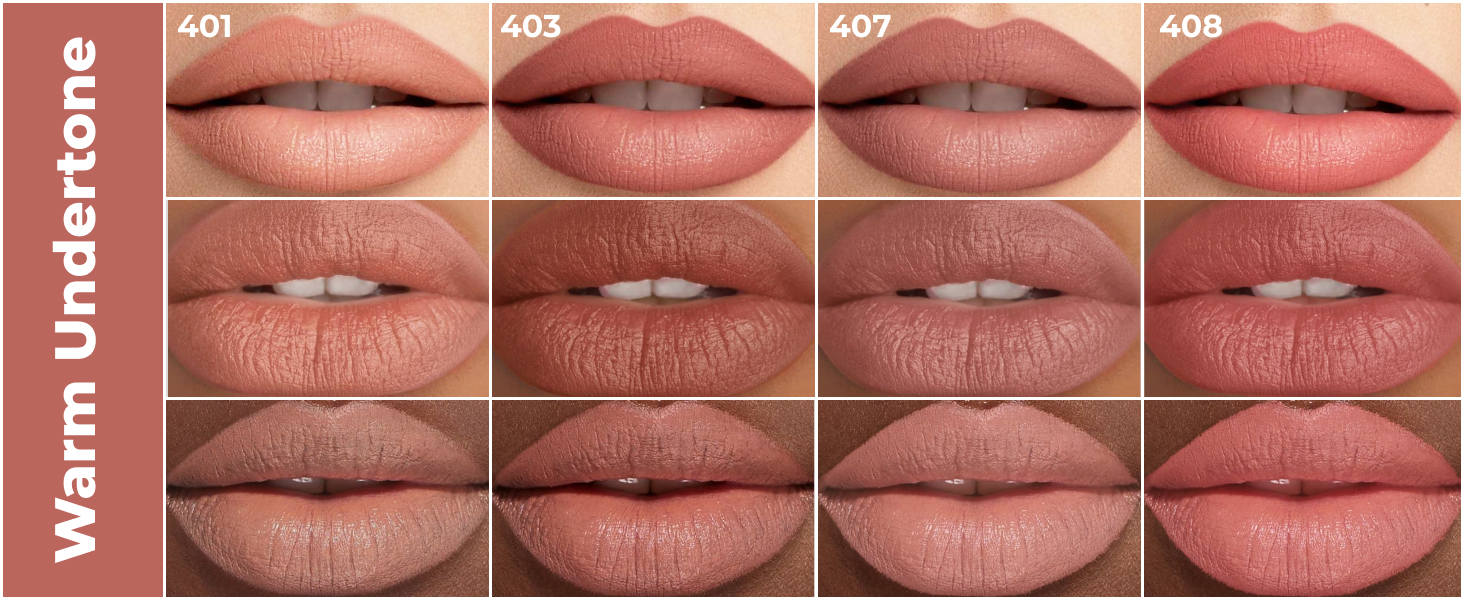 Warm undertone lip pencils: 401 (caramel), 403 (hazelnut lip liner) and 407 (soft brown lip liner)