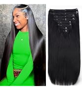 Pobokix Straight Clip in Hair Extensions Real Human Hair 8Pcs Remy Human Hair Clip ins for Women,...