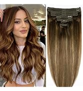 Straight Clip In Hair Extensions Real Human Hair 8Pcs Clip In Balayage Chocolate Brown to Caramel...