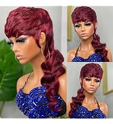 PurpleSexy Mullet Wigs for Black Women Human Hair 99J Burgandy Pixie Cut Mullet Wigs 16inch Layer...