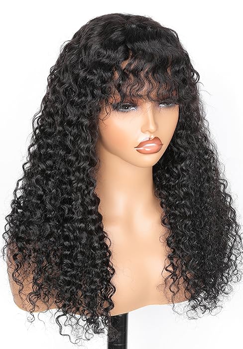 CURLY WIG GULESS HUMAN HAIR WITH BANGS