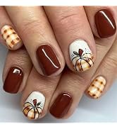 24Pcs Fall Square Press on Nails Short Acrylic Fake Nails Press ons Thanksgiving False Nails with...