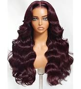 UNICE Black Cherry Body Wave 13x4 Lace Front Drawstring Wigs Human Hair with Face Framing Bangs P...