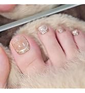 Gold Glitter Press On Toenails Gold Glossy French Cute Full Cover Glitter Design Artificial Squar...