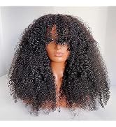 ISEE Hair Afro Kinky Curly Wig With Bangs Full Machine Made 180% Density Virgin Brazilian Short C...