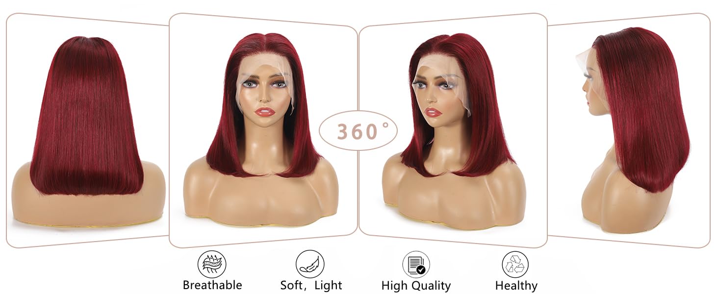 99j Burgundy Bob Wig Human Hair 13x4 Lace Front Wigs