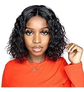 VIYAIVY T Part Bob Water Wave 10 Inch Lace Front Wig Deep T Part Bob Lace Wigs Brazilian Wet and ...