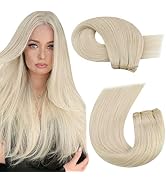 Moresoo Blonde Hair Weft Extensions Real Huamn 24 Inch Sew in Colored #60 Platinum Double Weave B...