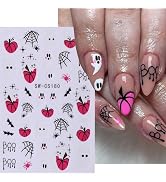 Halloween Nail Art Stickers 8 Sheets Cute Ghost Pink Pumpkin 3D Self-Adhesive Nail Decals Blood C...