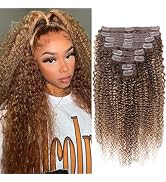 Curly Clip In Hair Extensions Real Human Hair Clip Ins Balayage Chocolate Brown to Caramel Blonde...