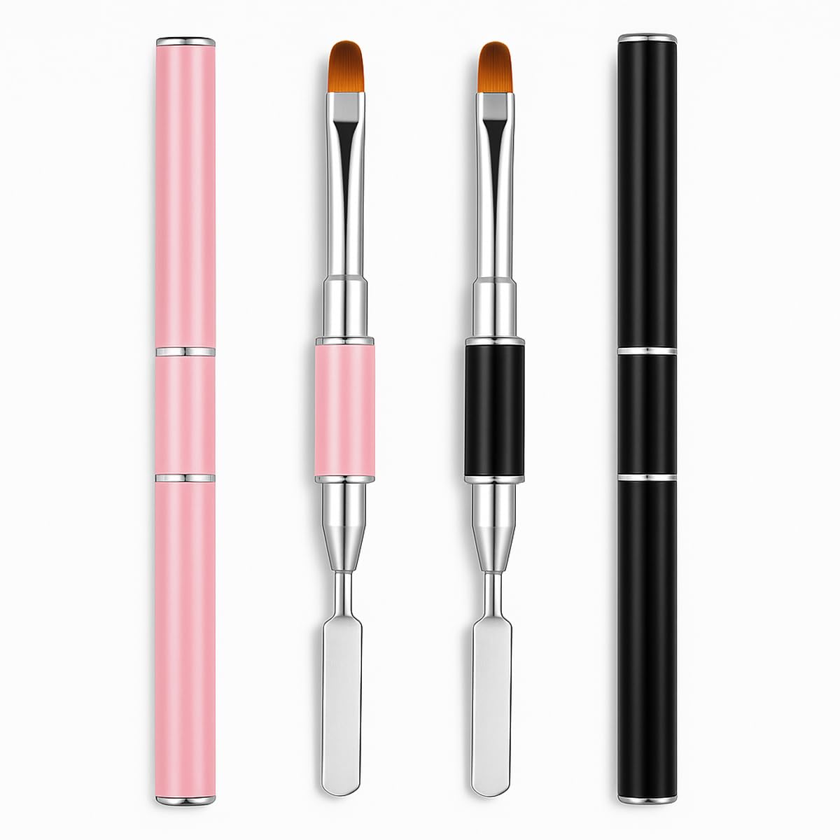 3pcs Dual-Ended Poly Gel Brush 2 in 1 Design Nail Poly Gel Brush and Spatula Picker Stainless Steel Poly UV Gel Brush for Nails Extension Application Tools（Pink/Blue/Gold）