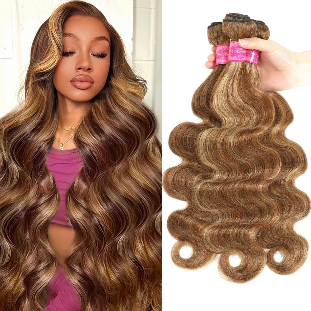 4/27 Ombre Deep Wave Human Hair Bundles Brown Honey Blonde Deep Wave Bundles Human Hair 18 Inch Brazilian Virgin Human Hair Deep Curly Brown Root Blonde Curly Bundles 12A Wet and Wavy Bundles