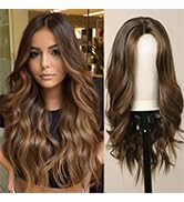 Haoland Brown Wig for Women Long Curly Wig Natural Brunette Wigs Middle Part Heat Resistant Synth...