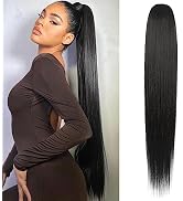 REECHO ponytail extension, 36 Inch Drawstring Ponytail Long Straight Synthetic Pony Tails Natural...