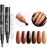Love Easy Hema Free 8pcs Gel Nail Polish Pen - 2 IN 1 Brown Nude Neutral Gel Nail Polish Pen Kit ...