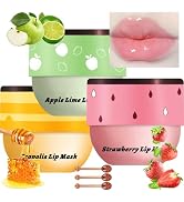 3 Pcs Bee Lip Balm Honey Pot, Honey Strawberry Apple Lip Mask Overnight, Moisturizing Lip Sleepin...