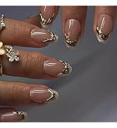 French Tip Press on Nails Medium Almond Fake Nails Nude Pink Acrylic Nails Cute False Nails with ...