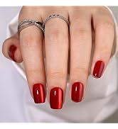 Seenssy 32Pcs Red Press on Nails - Short Square Nails, Reusable Nail Kit with Nail Glue, Reusable...