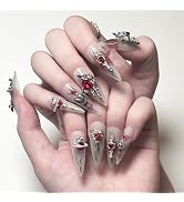 IFMOPETY Long Spiked Almond Goth Fake Nails，Press on Nails - Handmade Red Gem Design for Reusable...
