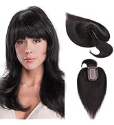 S-noilite Hair Toppers for Women Real Human Hair Topper with Bangs 12 Inch #1B Natural Black Silk...